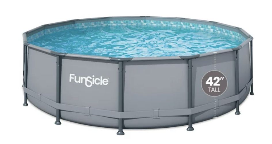 Funsicle 14 ft Oasis Round Above Ground Metal Frame Swimming Pool, Includes SkimmerPlus Pump, Age 6 & up