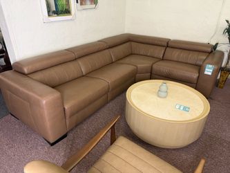 Furniture- Natuzzi 100% real leather sectional with 3 power recliners- Rinan