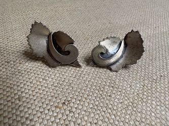 Silver Tone Scroll Leaf Clip-On Earrings