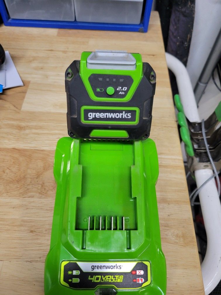 Like New Greenworks 40v 2.0 Ah Battery And Charger.
