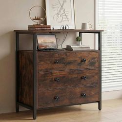 New in box ! Organizer 3 drawer 3 Wooden Drawer Organizer with Charging Station, Adjustable Storage Unit, Retro Brown
