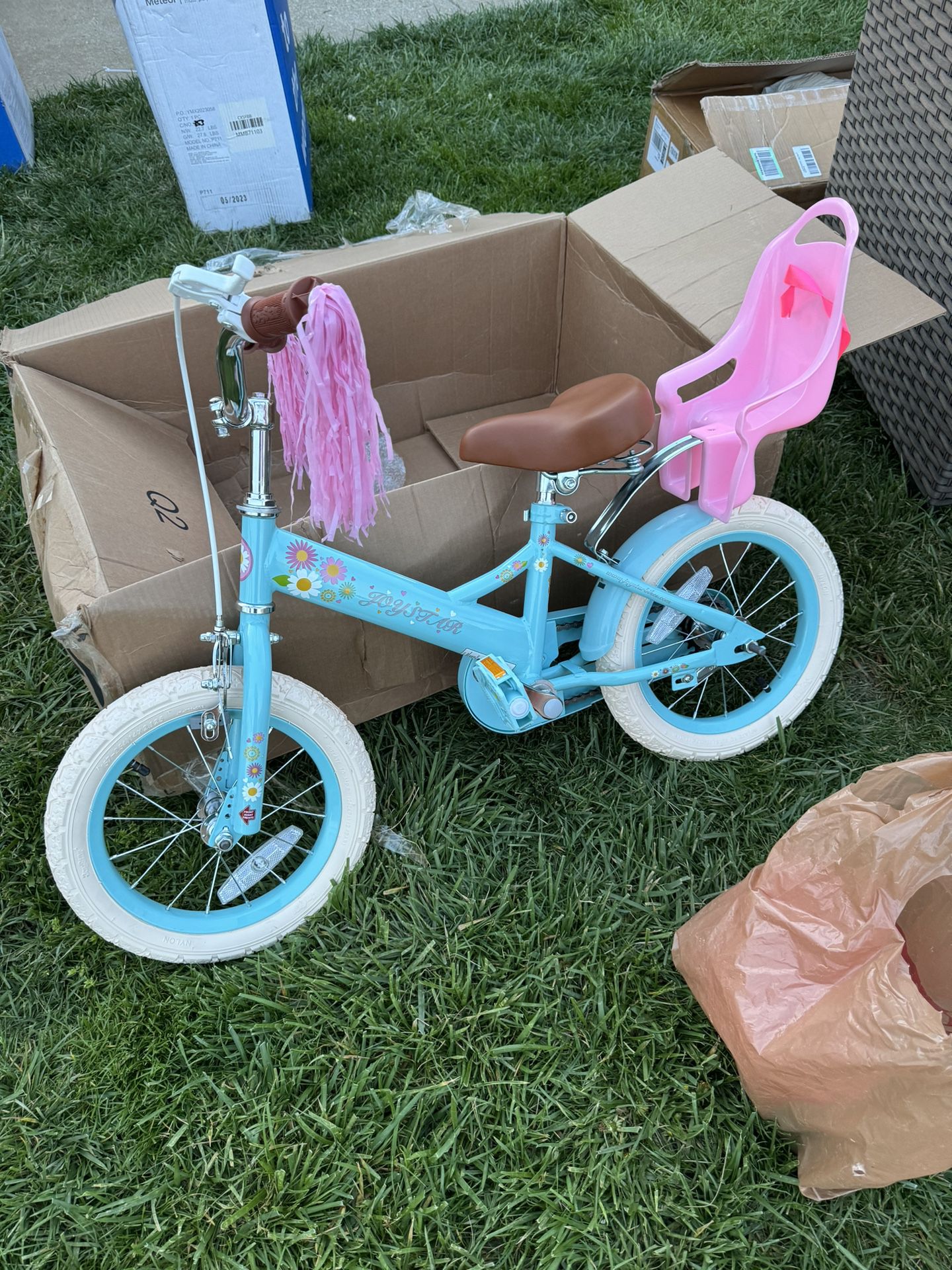 JOYSTAR Little Daisy Kids Bike for Girls Ages 14 Inch Princess Girls Bicycle with Doll Bike Seat, Training Wheels, Basket and Str