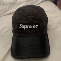 Supreme FW15 Black Denim Cap Leather Visor Hat Cap