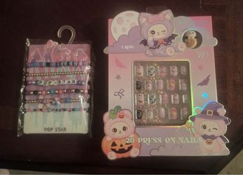 Pop Star Bracelet Set & Halloween Press-On Nails Bundle