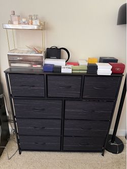 [Moving sale] WLIVE 9-Drawer Fabric Dresser (Charcoal Black Wood Grain)