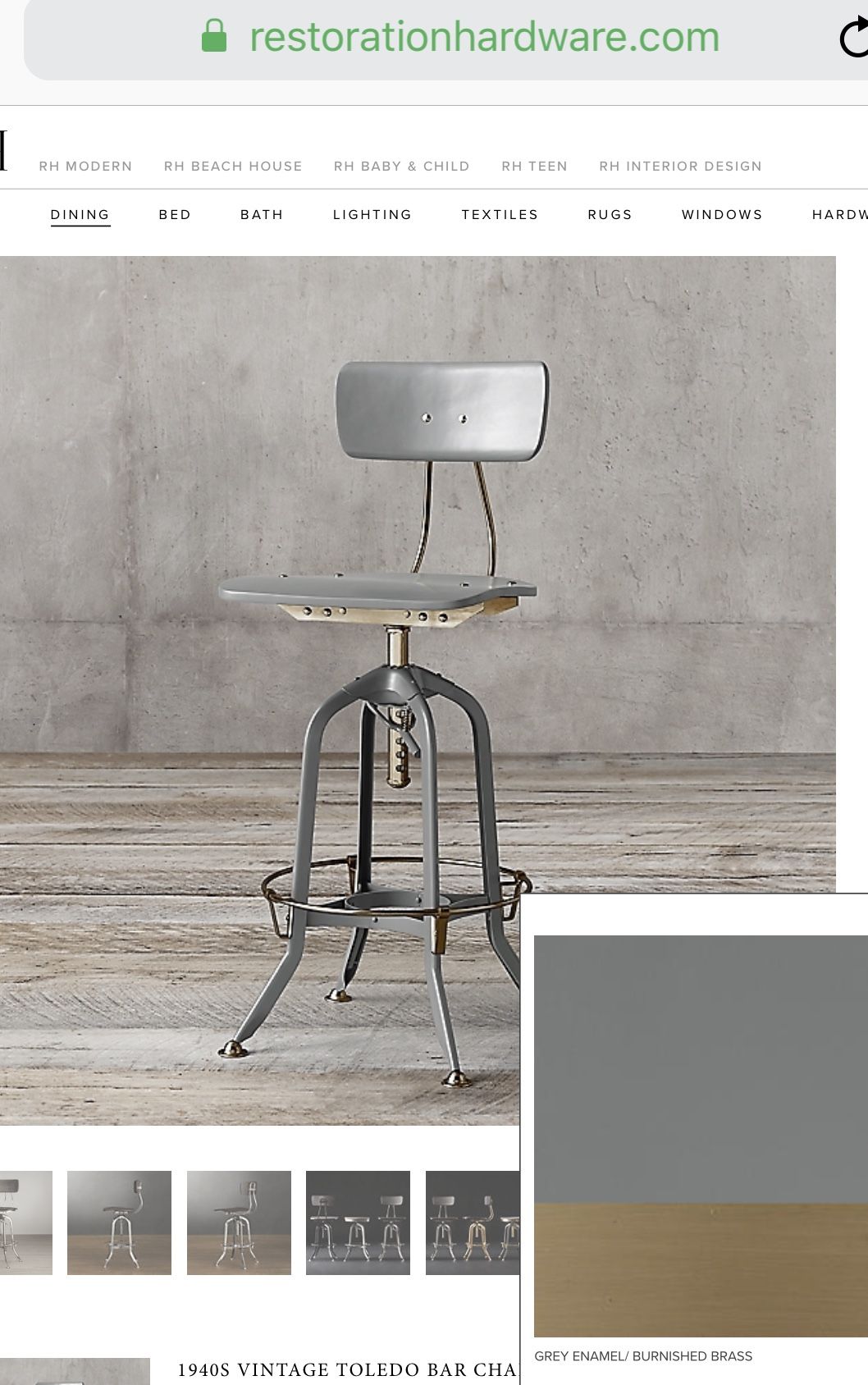 Restoration Hardware Bar Stools in Grey and Brushed Brass 200 total
