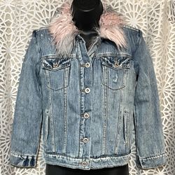 Jessica Simpson Girls’ Medium Jean Jacket Pink Faux Fur Collar