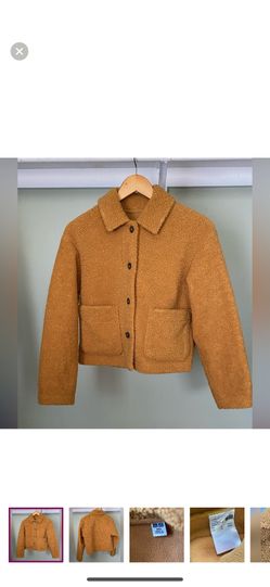 Uniqlo Womens Mustard Fleece Faux Shearling Work Chore Yard Cropped Coat XXS
