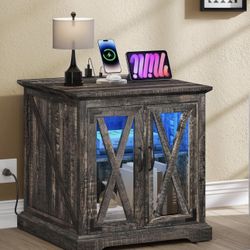 NEW IN BOX Nighstand End Table with LED and Charging Station