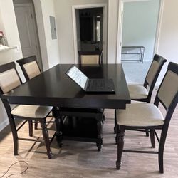 Wooden Table Set (Table + 6 Chairs + Extender Leaf)