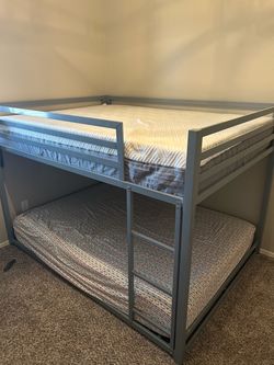 Gray Metal Bunk Bed with Mattresses