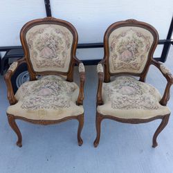 VINTAGE Chateau D’ax Louis XV Style Arm Chairs Courting French Needlework Tapestry YOU GET BOTH
