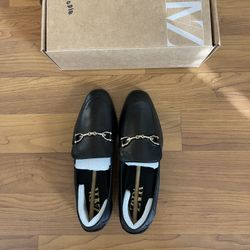 Zara Chain Trim Leather Loafers