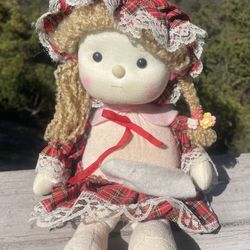 Vtg Berkeley Designs Cuddle Kidz Musical Cloth Doll Plaid Dress Works