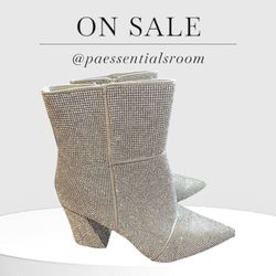 Madden Girl Women’s Silver Sparkle Rhinestone Heeled Boots