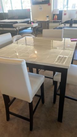 5 pc counter high table set Flaux marble