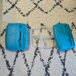 2 Plastic Food Containers/Tupperwares With Compartments