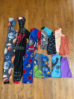 Size 8 Youth Boys Bundle of 7 Pajamas (12 pieces total) - Superhero / Space
