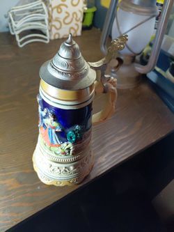 German Beer Stein with Pewter Lid