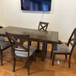 Solid Wood Table With Extension and 4 Chairs
