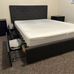 Queen Upholstered Bed Frame with Mattress