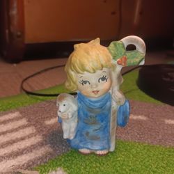 Vintage Lefton Japan Christmas Girl Shepherd with Lamb Figurine