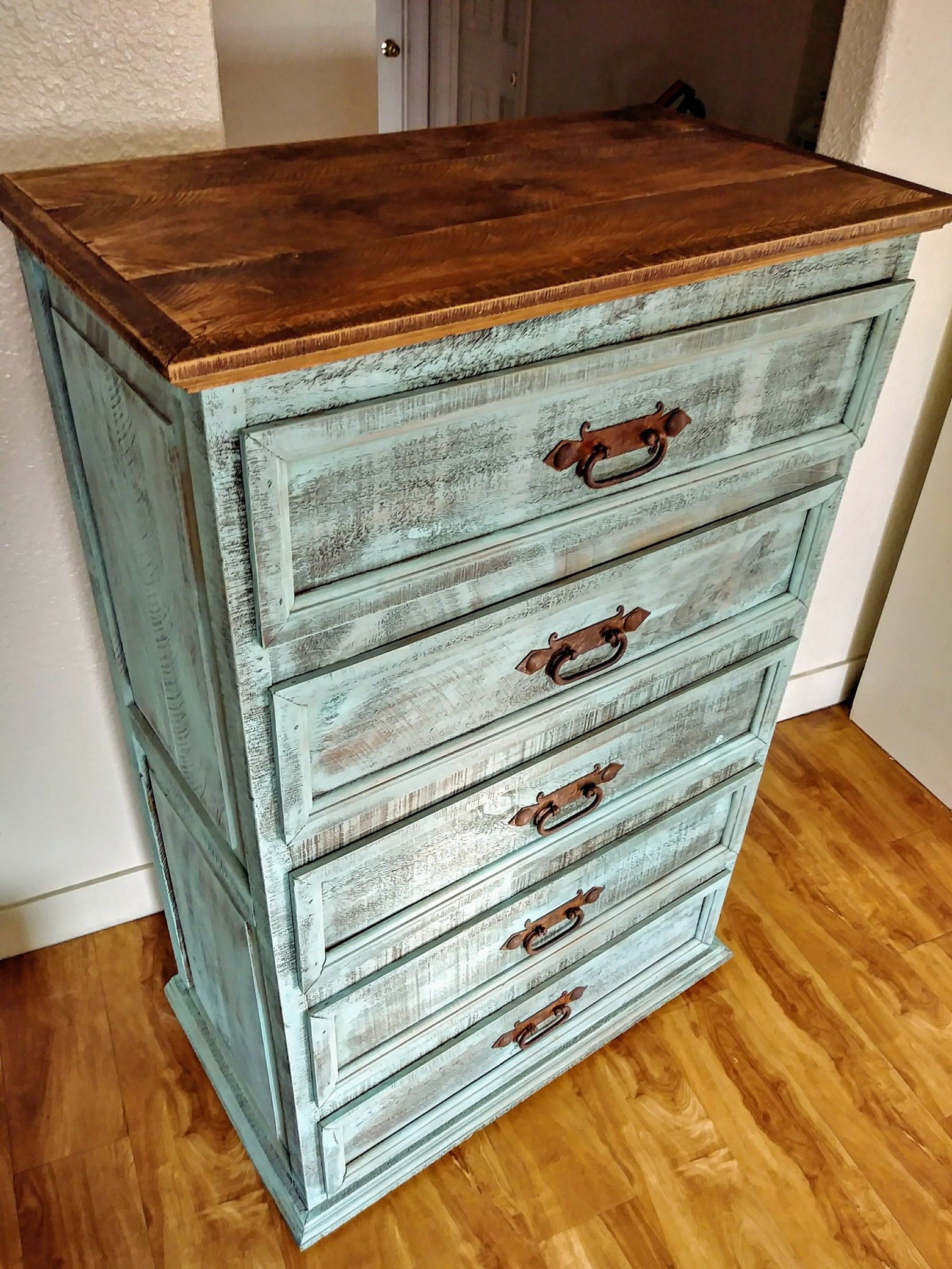 New Rustic Turquoise Dresser Chest of Drawers
