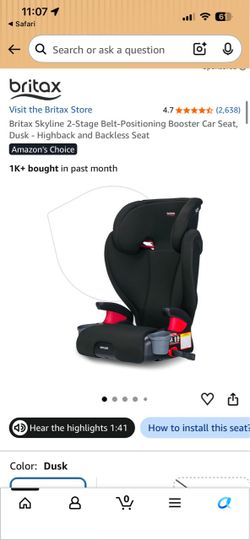 Britax Skyline 2-Stage Belt-Positioning Booster Car Seat, Dusk - Highback and Backless Seat