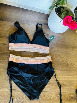 Black Two-Piece Bikini Set with Crochet Band