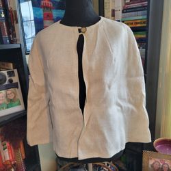 Vintage Women’s Hamdmade Linen Single-Button Cape Overcoat Cream Sz M/Lg