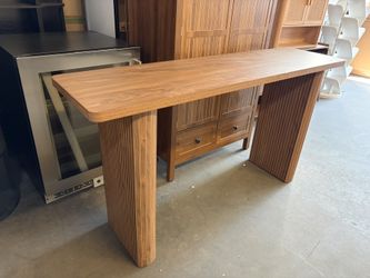 59” Fluted Narrow Console Table, Farmhouse Entry Way Couch Table Behind Sofa for Living Room, Hallway, Entrance, Wooden, Walnut