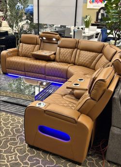 Costumize Leather Electric Sectional Couch Set Color Options Only $39 Down Payment 👉 PLEASE ASK FOR JON GREEN WHEN YOU ARRIVE!