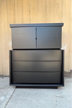 Gorgeous black Mid century Tallboy dresser or armoire