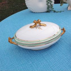 Antique French Limoges D&C France L. Bernardaud 6 Co Covered Serving Dish Tureen Greek Key Gold