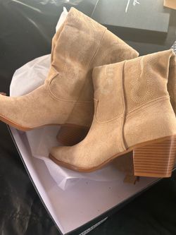 beige UBWDU suede cowboy knee high boots