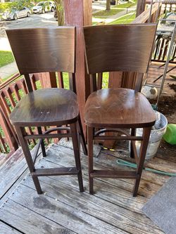 Set of 2 Dark Wood Bar Stools