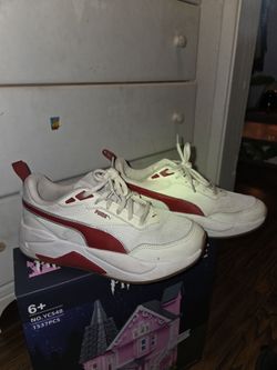 Puma White and Red Low-Top Sneakers