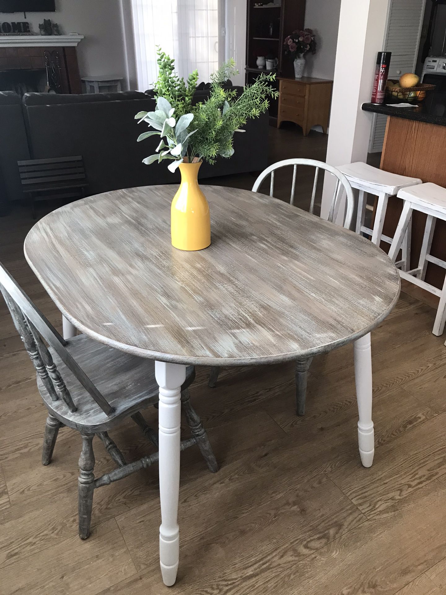 Farmhouse solid wood dining table set . One of the kind Unique (table for two ) Table and two Chairs