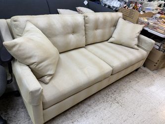 Cream Fabric Two-Seat Sofa with Tufted Back Ethan allen senior owned clean