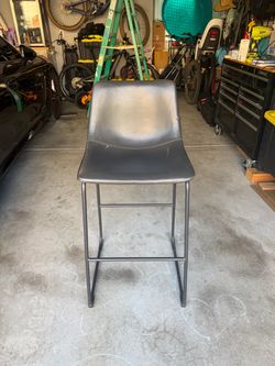 Black Leather Bar Stool with Metal Frame