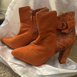 Orange Snakeskin Booties Women’s Size 8