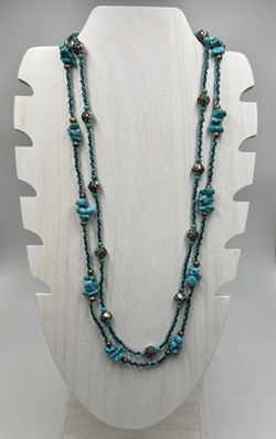 Similated Turquoise, 12” Bead And Silver Necklace