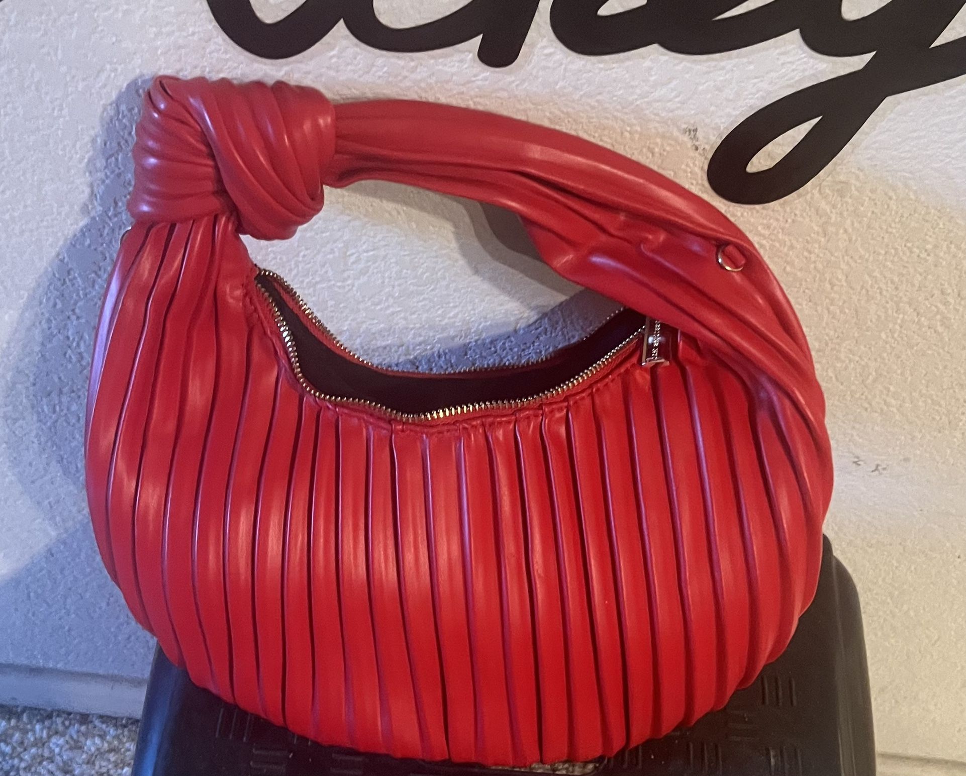 Red Pleaded Hobo Bag