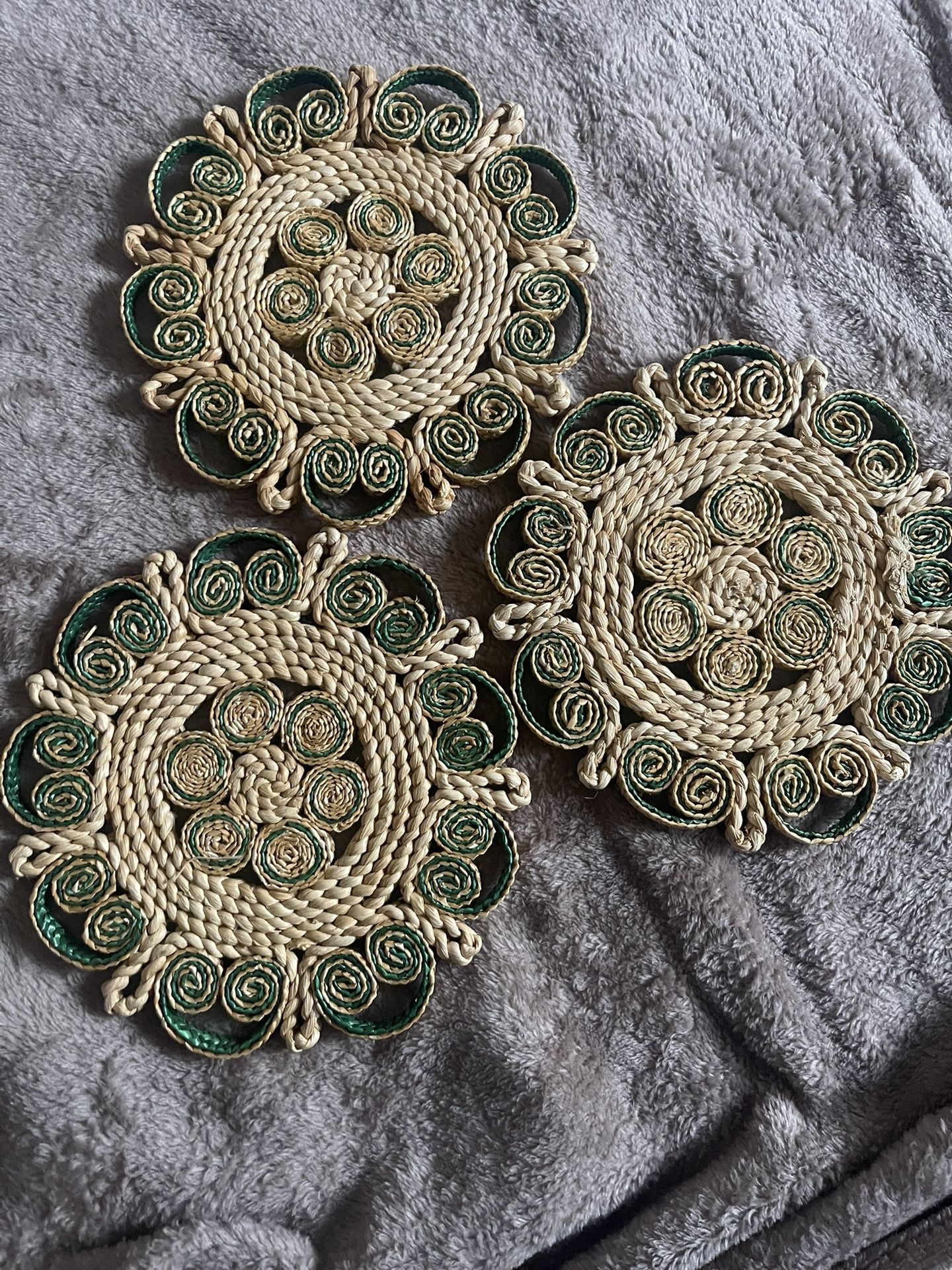 Vintage Rattan Trivets-set Of 3