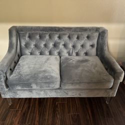 velvet grey tufted love seat