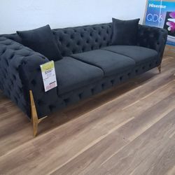 New Black Velvet Sofa In Black