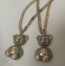 14k Gold Field Bear And Chain