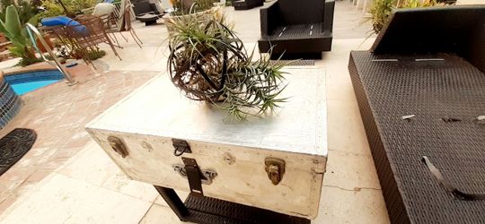 FARMHOUSE RUSTIC Large silver color metal wood trunk steamer chest 20"×17×11"Deep