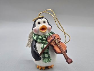 Angel Penguin Playing Violen Christmas Ornament 