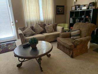 Couch, round coffee table , chair
